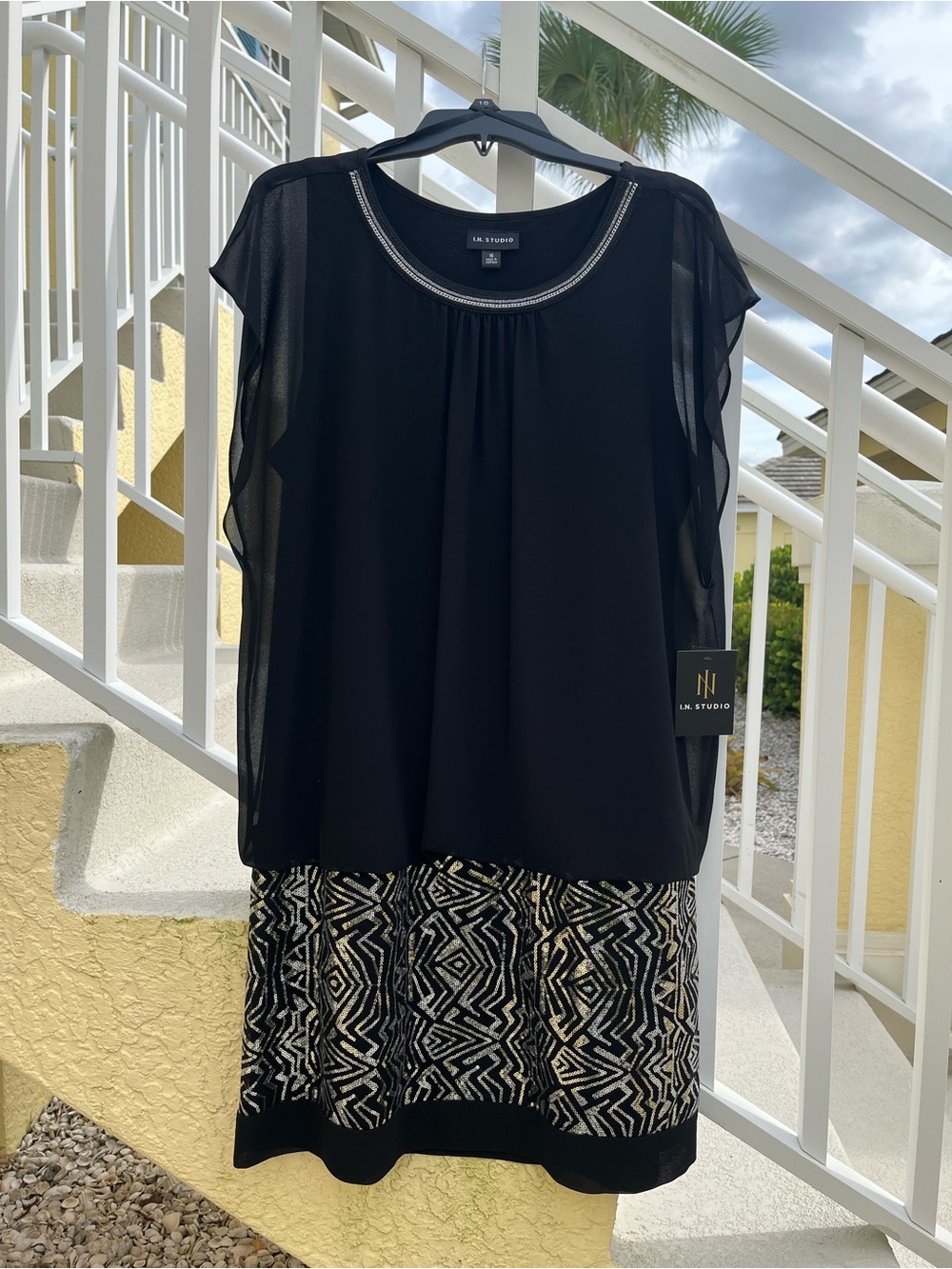 Black & Silver Embellished Blouson Women's Dress
